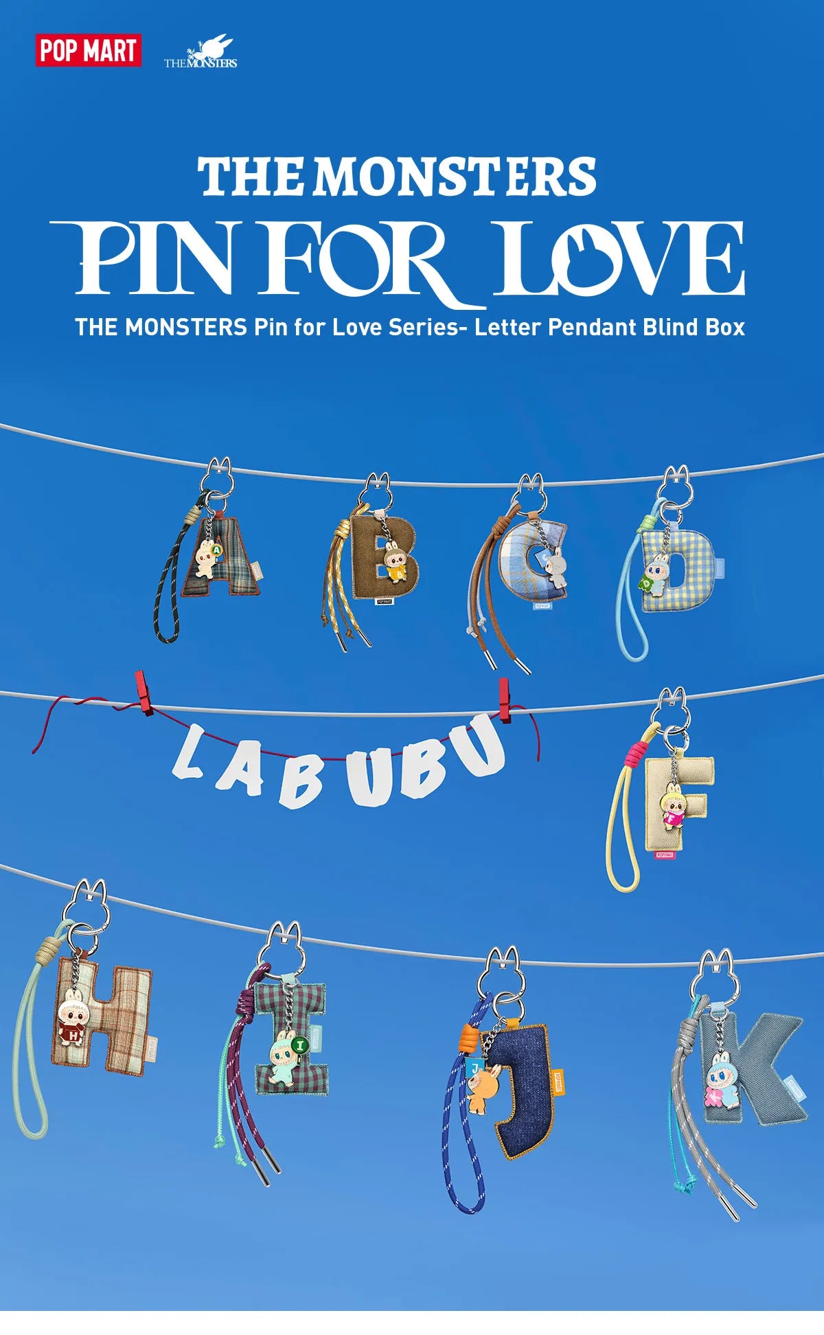 POPMART THE MONSTERS - Labubu Pin for Love Series- Letter Pendant Blind Box (N-Z) - 1 piece